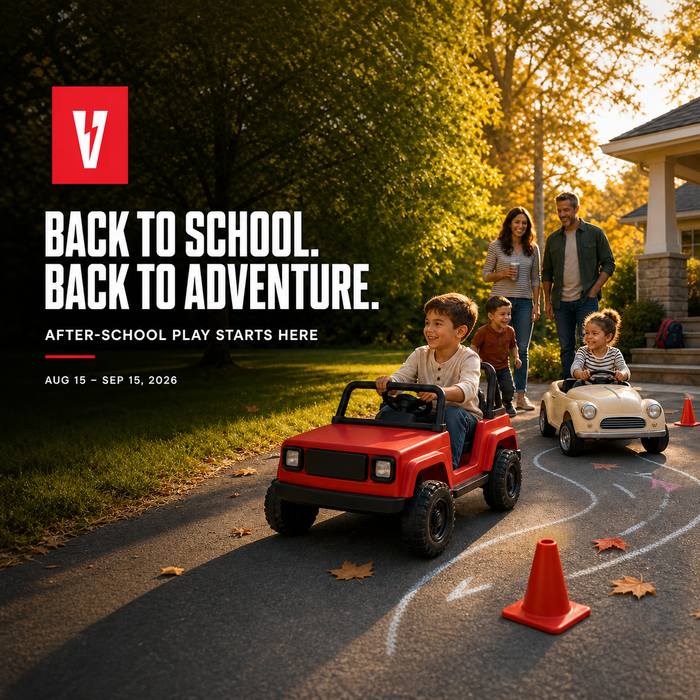 Family enjoying supervised after-school ride-on play for Voltz Toys Back to School, Back to Adventure |