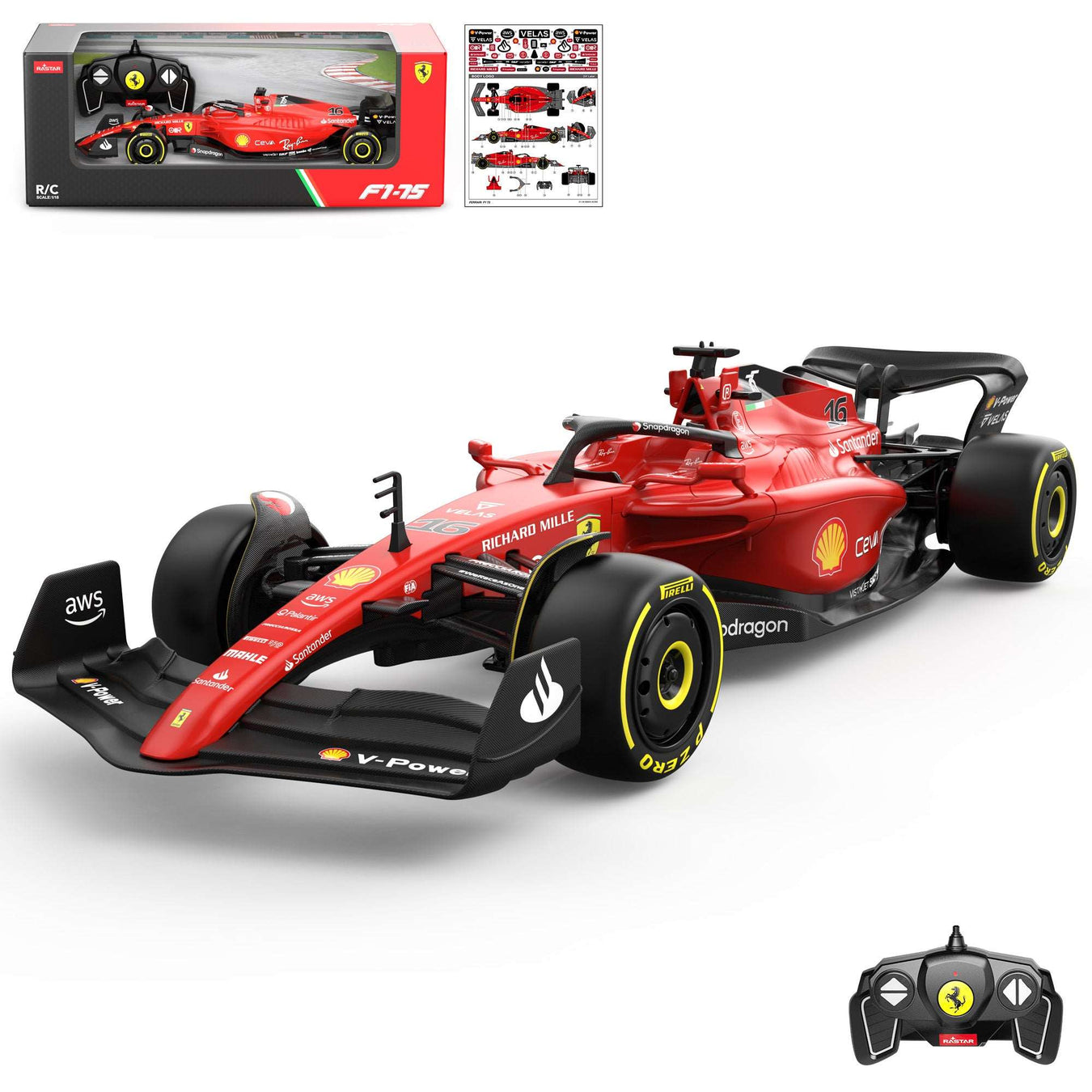 Ferrari F1 75 RC Car 1/18 Scale Licensed Remote Control Toy Car, Official F1 Merchandise by Rastar